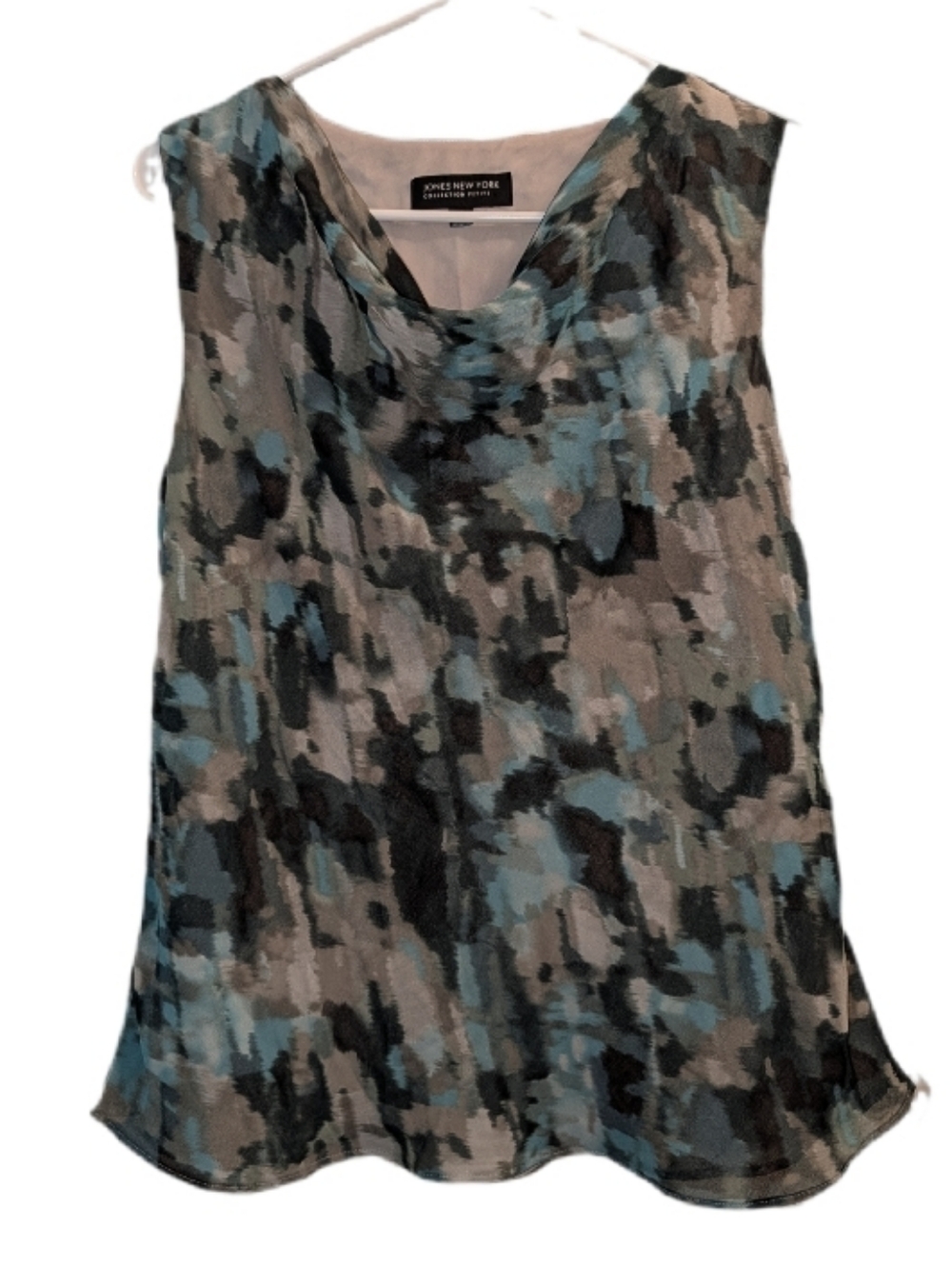 Jones New York Blue & Gray Draped Cowl Neck Sleeveless Blouse 12P